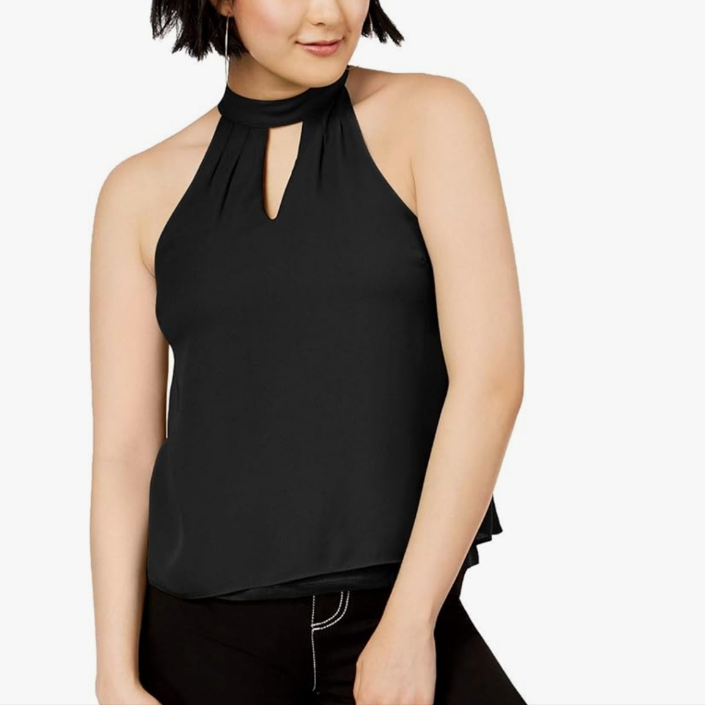 Bar III Black Sleeveless Halter Keyhole Layered Blouse Size Small